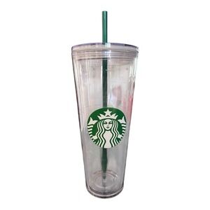 STARBUCKS Cold Clear Venti Traveler Green Straw w/Lid Logo 24 oz Cup Tumbler